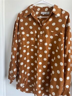 Newport News Rust Brown and White Polka Dot Silk Blouse